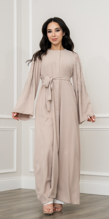 Sham Open Abaya - Beige