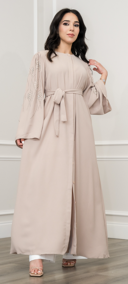 Sham Open Abaya - Beige